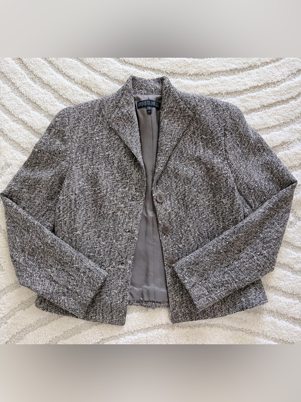 Lafayette 148 New York Gray Tweed Cropped Blazer